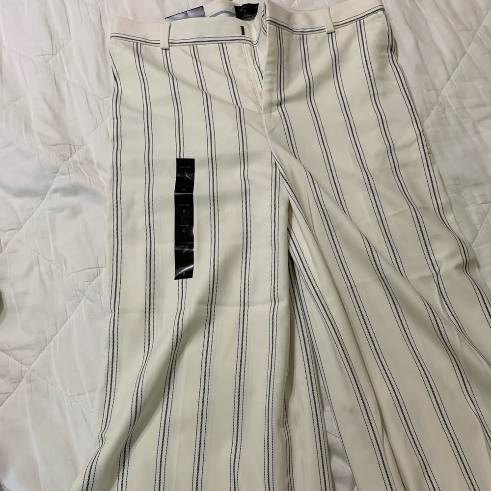 Brand new banana republic Blake crop flared pants in black and white stripe 8